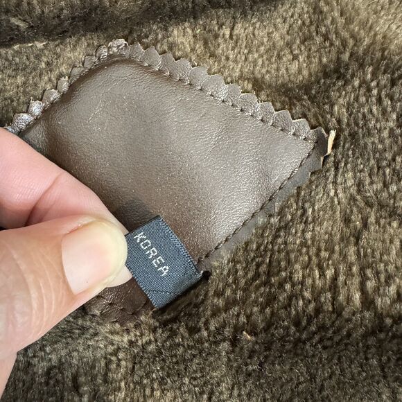 Vintage 80s Brown Leather Bomber Racing Jacket & Removable Faux Fur Liner L/48 - Picture 9 of 16